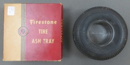 Left to right: Yellow and Red box for Firestone Tire Ashtray and the Firestone ashtray, n.d.